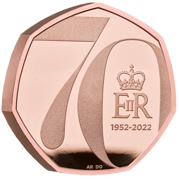 79. 2022 The Platinum Jubilee of Her Majesty The Queen UK 50p Gold Proof Piedfort Coin