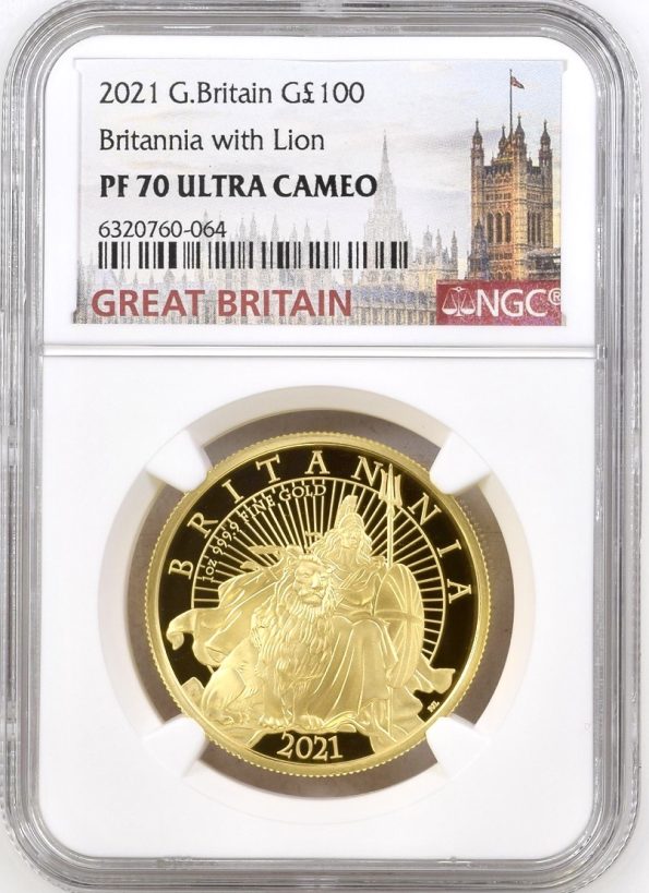 25. 2021 GOLD PROOF £100 BRITANNIA AND THE LION 1OZ COIN